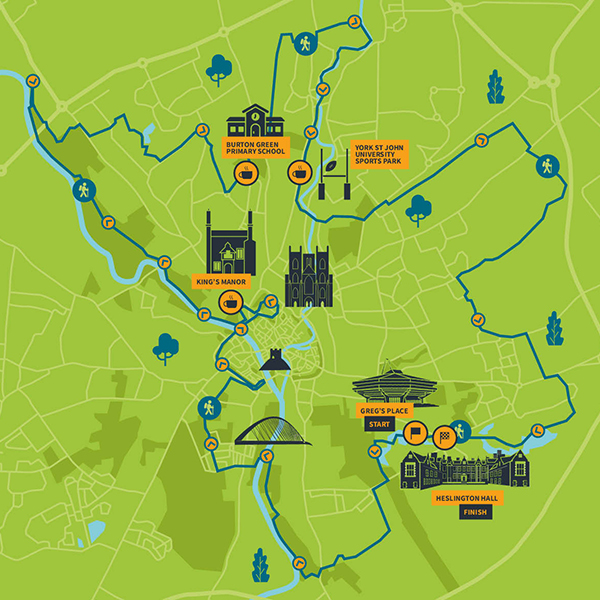 a map of York with the 2024 route for the Great York Walk laid over the top